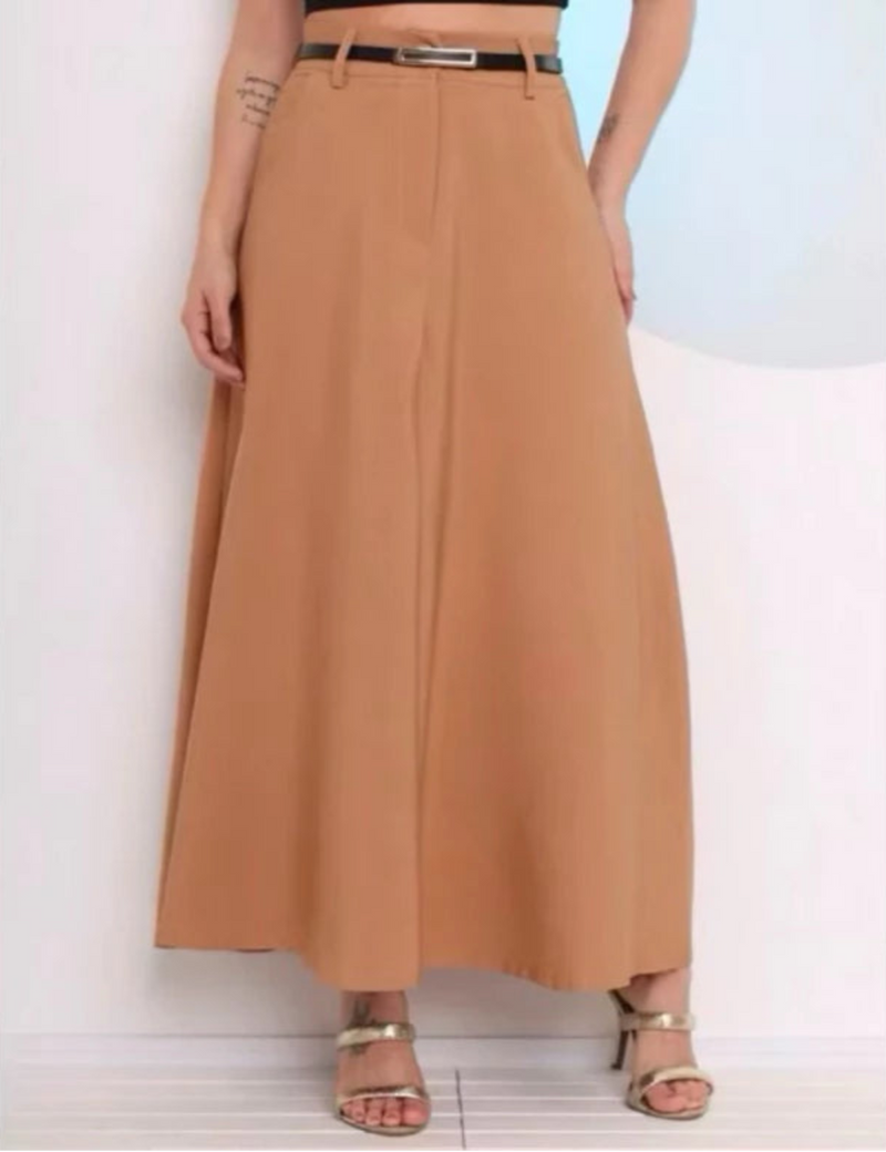 Saia Longa Feminina Rodada Alfaiataria Social Elegante Cintura Alta Moda Evangélica Casual