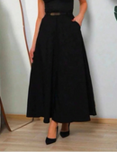 Saia Longa Feminina Rodada Alfaiataria Social Elegante Cintura Alta Moda Evangélica Casual