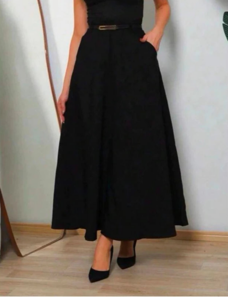 Saia Longa Feminina Rodada Alfaiataria Social Elegante Cintura Alta Moda Evangélica Casual