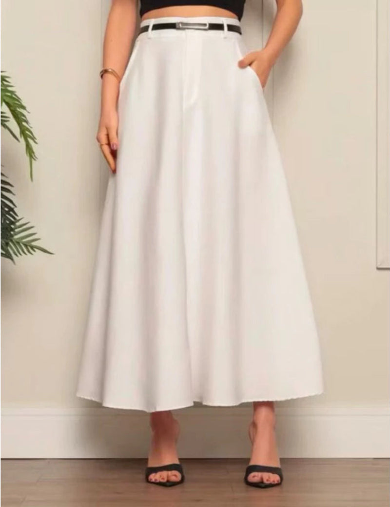 Saia Longa Feminina Rodada Alfaiataria Social Elegante Cintura Alta Moda Evangélica Casual