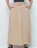 Saia Longa em Tecido Leve com Fenda Lateral e Forro