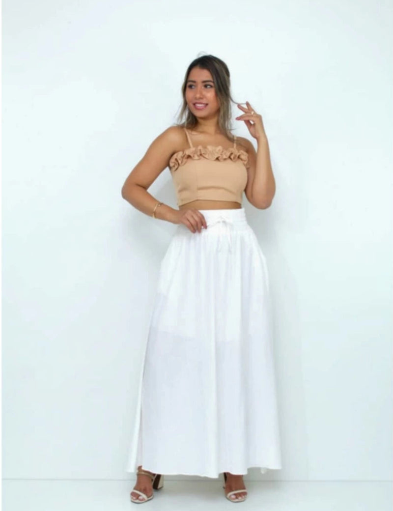 Saia Longa em Tecido Leve com Fenda Lateral e Forro