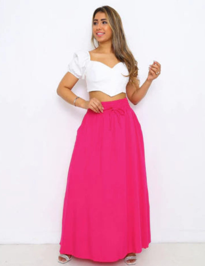 Saia Longa em Tecido Leve com Fenda Lateral e Forro