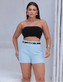 Short Feminino Social de Alfaiataria com Cinto e Cintura Alta