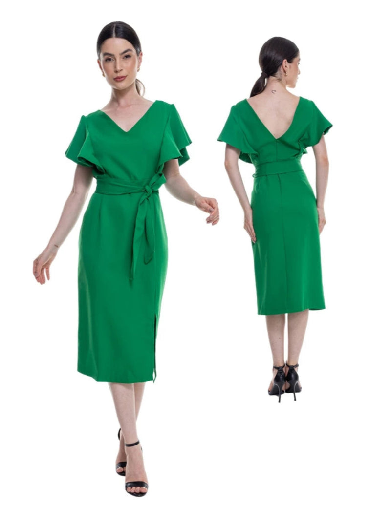 Vestido Longo Feminino de Festa com Cinto – Estilo Social Elegante