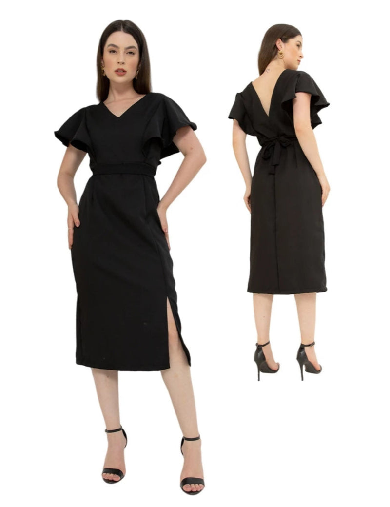 Vestido Longo Feminino de Festa com Cinto – Estilo Social Elegante