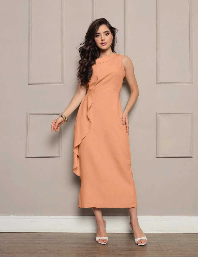Vestido Longo de Festa Ombro Único com Fenda Lateral em Alfaiataria