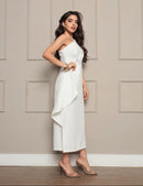 Vestido Longo de Festa Ombro Único com Fenda Lateral em Alfaiataria