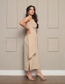 Vestido Longo de Festa Ombro Único com Fenda Lateral em Alfaiataria