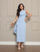 Vestido Longo de Festa Ombro Único com Fenda Lateral em Alfaiataria