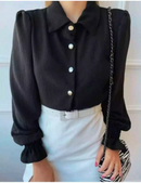 Camisa Social Feminina em Tecido Duna com Botões e Manga Longa Lastex