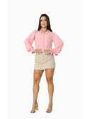 Camisa Social Feminina em Tecido Duna com Botões e Manga Longa Lastex