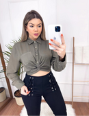 Camisa Social Feminina Lisa Manga Comprida Moda Casual