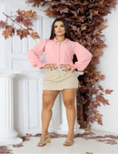 Camisa Social Feminina em Tecido Duna com Botões e Manga Longa Lastex