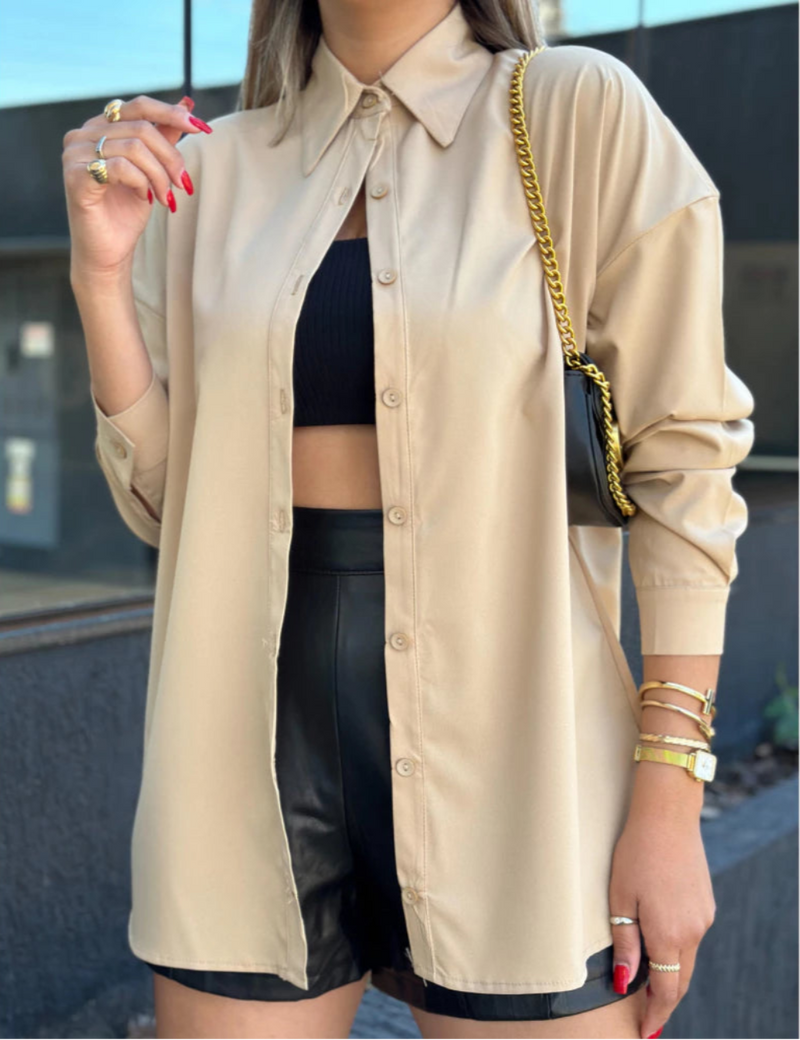 Camisa Feminina Manga Longa Alfaiataria Botão Frontal Modelo Solto