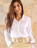 Camisa Social Feminina Manga Longa Listrada com Botão Estilo Fashion