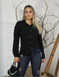 Camisa Social Feminina Manga Longa Listrada com Botão Estilo Fashion
