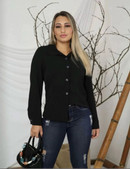 Camisa Social Feminina Manga Longa Listrada com Botão Estilo Fashion