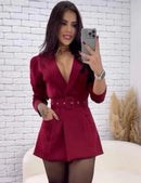 Macaquinho Feminino Alfaiataria Manga Longa Estilo Princesa Elegante Outono/Inverno